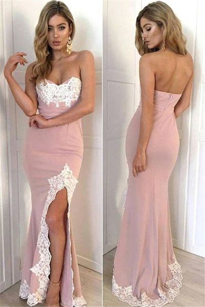 gorgeous split appliques lace mermaid long sweetheart prom dress nude chiffon slit side with applique evening dress party dress, Black
gorgeous split appliques lace mermaid long sweetheart prom dress nude chiffon slit side with applique evening dress party dress, Black
