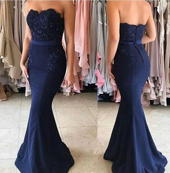 navy blue mermaid prom dresses 2017 long with applique beaded strapless evening dresses, Black
navy blue mermaid prom dresses 2017 long with applique beaded strapless evening dresses, Black