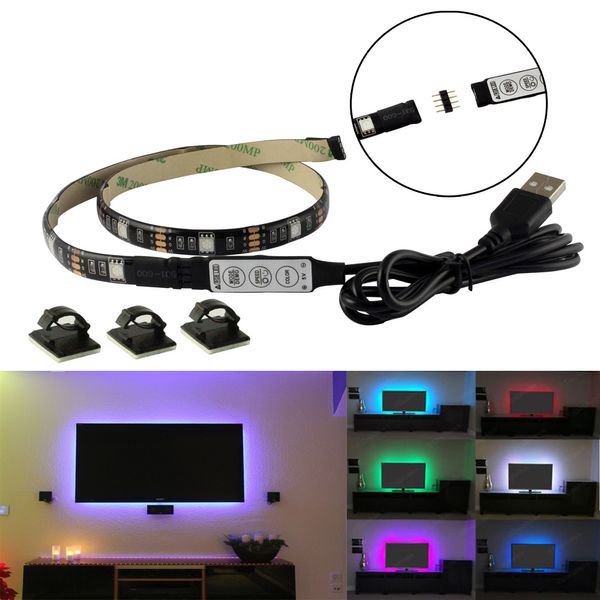 

5V USB RGB LED полосы света TV черный PCB водонепроницаемый 1m 30leds SMD 5050 с RGB мини-контроллер