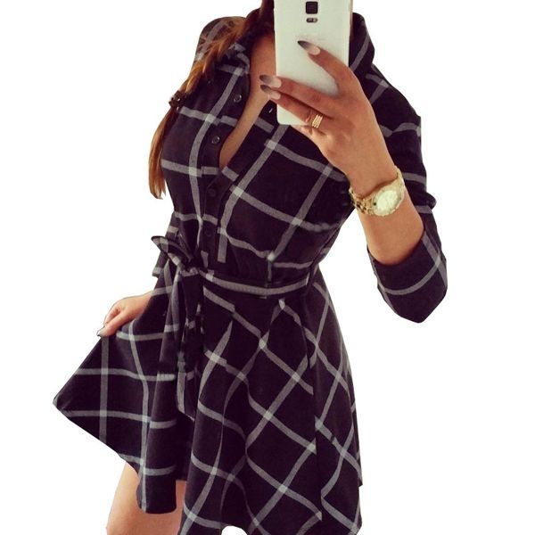 s-3xl new 2017 preppy style women dress three quarter sleeve vintage plaid print party dresses ladies shirt dress robe femme, Black;gray
s-3xl new 2017 preppy style women dress three quarter sleeve vintage plaid print party dresses ladies shirt dress robe femme, Black;gray