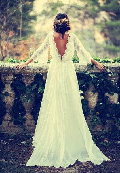 long sleeve backless bohemian wedding dresses 2017 summer court train ruched chiffon plus size beach bridal gowns robe de marriage, White
long sleeve backless bohemian wedding dresses 2017 summer court train ruched chiffon plus size beach bridal gowns robe de marriage, White
