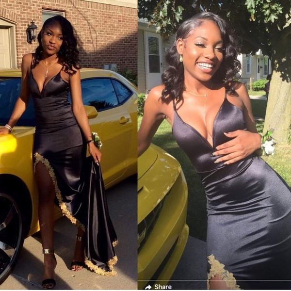 spaghetti straps v neck long prom dress gowns straight gold lace appliques black evening gowns for girls leg slit party dress
spaghetti straps v neck long prom dress gowns straight gold lace appliques black evening gowns for girls leg slit party dress