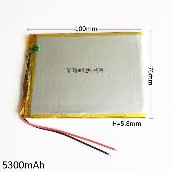 Model 5876100 3.7V 5300mAh Lithium Polymer Li-Po Rechargeable Battery For DVD PAD Mobile phone GPS Power bank Camera E-books Recoder
Model 5876100 3.7V 5300mAh Lithium Polymer Li-Po Rechargeable Battery For DVD PAD Mobile phone GPS Power bank Camera E-books Recoder