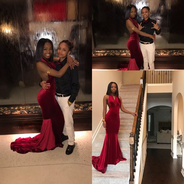 wine red burgundy velvet african prom dresses mermaid plunging v neck sleeveless floor length evening gowns party dresses, Black
wine red burgundy velvet african prom dresses mermaid plunging v neck sleeveless floor length evening gowns party dresses, Black