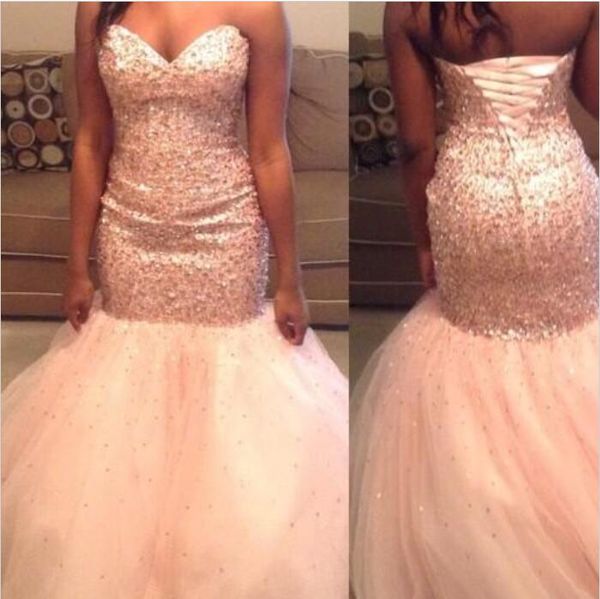 blush pink bling sequined prom dresses backless 2017 new mermaid sweetheart ruched tulle long formal occasion evening gowns, Black
blush pink bling sequined prom dresses backless 2017 new mermaid sweetheart ruched tulle long formal occasion evening gowns, Black