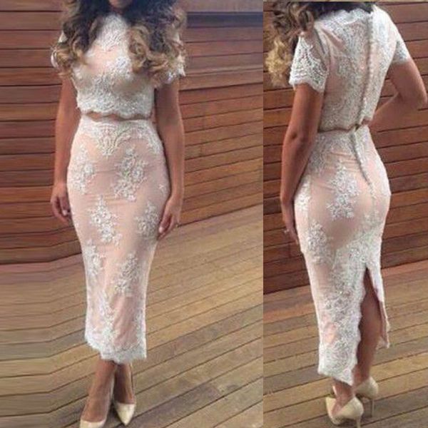 white lace prom dress sheer crop and high waist split skirt dress two pieces short party dress, Black
white lace prom dress sheer crop and high waist split skirt dress two pieces short party dress, Black