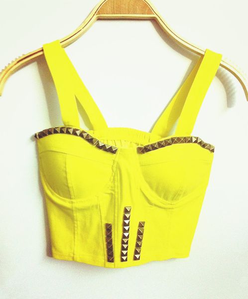 

wholesale- spandex camisole cropped spaghetti strap bra bustier corsets vest camisole rivet white crop women