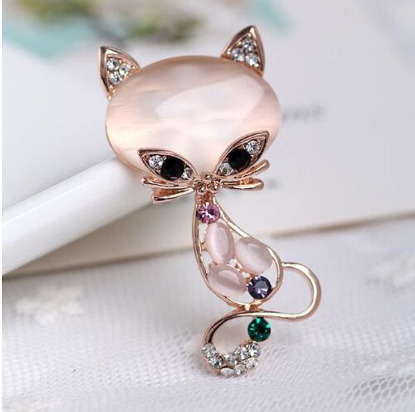 

wholesale- 2016 new gold filled multicolor opal stone fox brooches women's fashion cute animal pin brooch jewelry, Gray