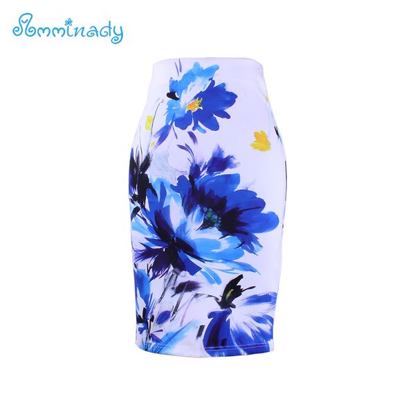 

wholesale- 2017 new arrival women pencil skirts blue flower print bodycon lady midi saia fashion faldas mujer girls bodycon bottoms, Black