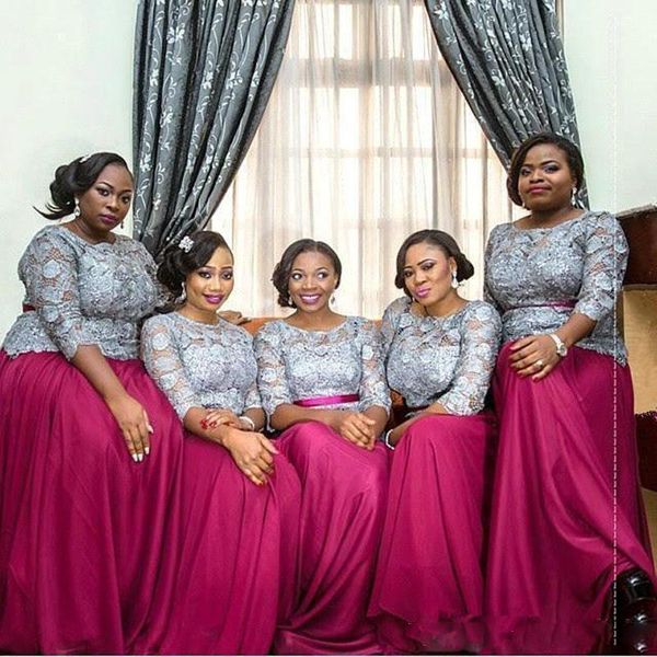 gray and fushia plus size bridesmaid dresses south african lace long sleeve chiffon long maid of honor gowns wedding formal party dress, White;pink
gray and fushia plus size bridesmaid dresses south african lace long sleeve chiffon long maid of honor gowns wedding formal party dress, White;pink