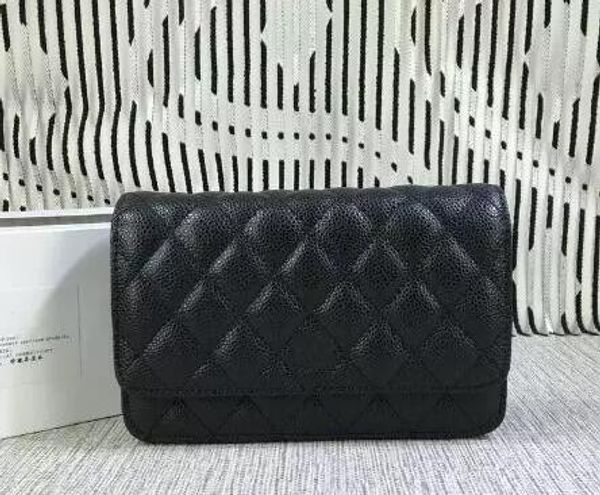 

Hot 33814 Luxury Classical Woc Bag Wallet On Chain Women Genuine Caviar Leather Mini Flap Messenger Bags Designer Handbags