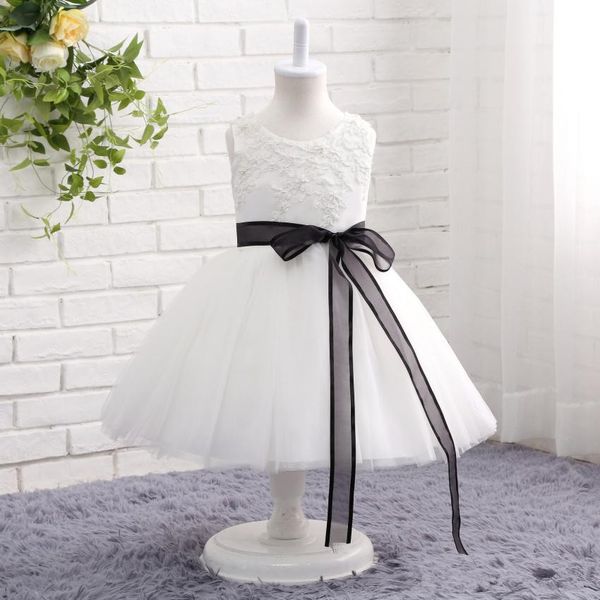 real p white and black flower girl dresses sleeveless black ribbon sash lace tulle girls birthday party gowns custom size, White;blue
real p white and black flower girl dresses sleeveless black ribbon sash lace tulle girls birthday party gowns custom size, White;blue
