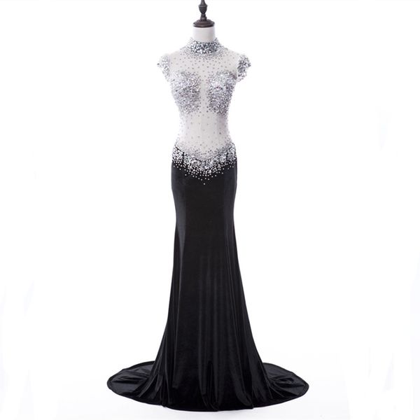 high neck beaded crystal mermaid evening dress 2017 see through back long evening gowns new prom dress, Black;red
high neck beaded crystal mermaid evening dress 2017 see through back long evening gowns new prom dress, Black;red