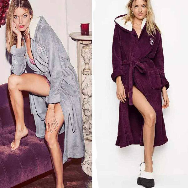 pink vs emboridery sleepwear for women plus size softy warm bridal accessories 4 colors long loungewear with hoodie, White
pink vs emboridery sleepwear for women plus size softy warm bridal accessories 4 colors long loungewear with hoodie, White