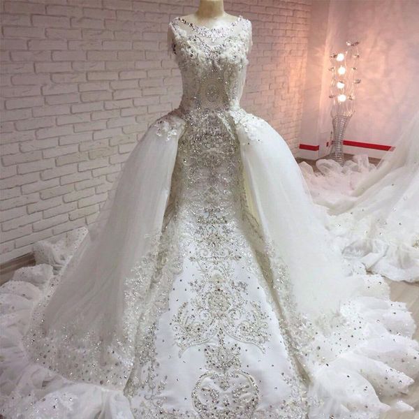 luxury crystals beaded wedding dresses with tulle overskirts ball gown court train bridal gowns custom made sleeveless wedding vestidos, White
luxury crystals beaded wedding dresses with tulle overskirts ball gown court train bridal gowns custom made sleeveless wedding vestidos, White