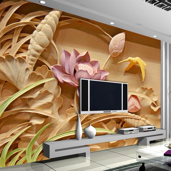 wholesale- custom 3d printing imitation wood carving lotus mural chinese style 3d large murals living room tv backdrop wall art wallpaper
wholesale- custom 3d printing imitation wood carving lotus mural chinese style 3d large murals living room tv backdrop wall art wallpaper