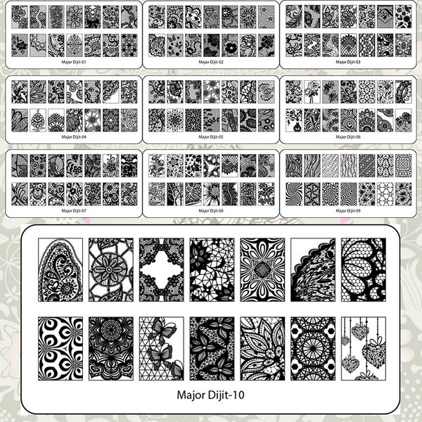 wholesale- nail art template lace major digit nail art stamp stamping image plate with 10 designs, White
wholesale- nail art template lace major digit nail art stamp stamping image plate with 10 designs, White