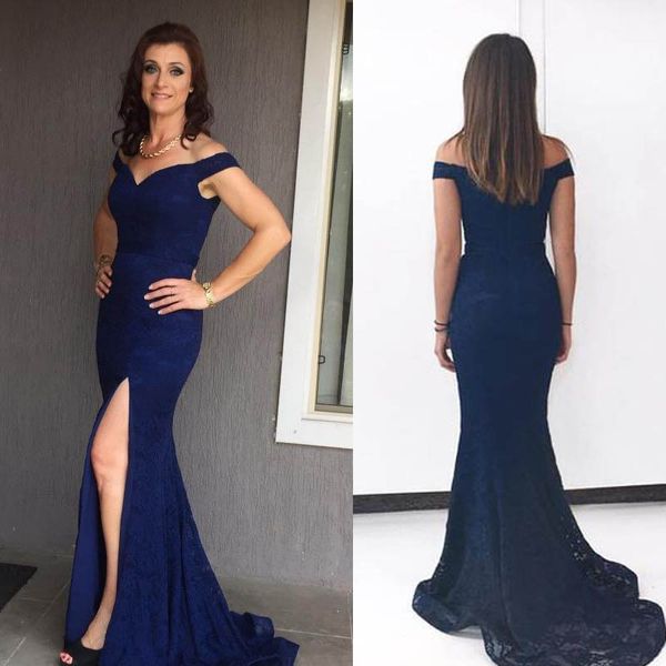 navy blue mermaid evening dresses off shoulder split lace prom dresses elegant evening gowns with slit, Black;red
navy blue mermaid evening dresses off shoulder split lace prom dresses elegant evening gowns with slit, Black;red