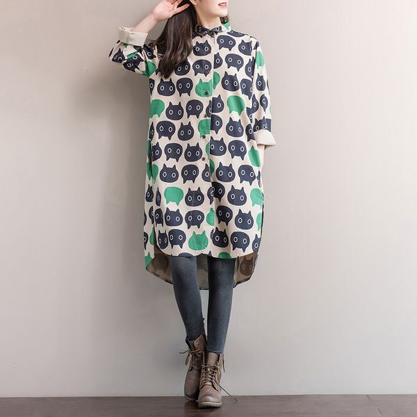wholesale- johnature women print cat dress 2017 spring new long sleeve casual sweet cotton linen mori girl plus size women clothes dress, White;black
wholesale- johnature women print cat dress 2017 spring new long sleeve casual sweet cotton linen mori girl plus size women clothes dress, White;black