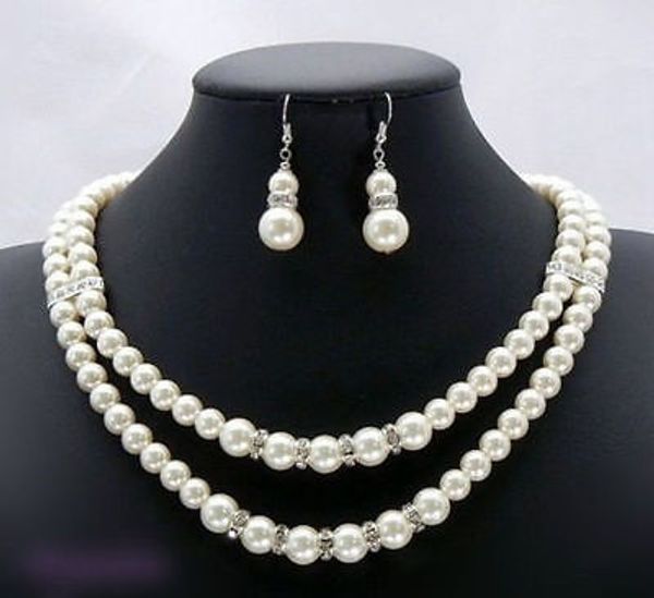 bridal wedding southsea shell pearl necklace earrings 17-18", Black