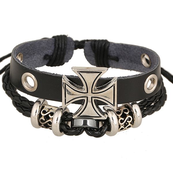 Punk Men's Cross Bracelet Vintage Alloy Beads Charms Bangle Multilayer Braided Leather Bracelet Fashion Jewelry as gift pulseira couro 
Punk Men's Cross Bracelet Vintage Alloy Beads Charms Bangle Multilayer Braided Leather Bracelet Fashion Jewelry as gift pulseira couro