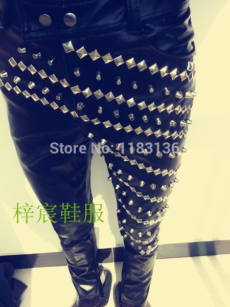 wholesale- 2015 new fashion male costume rivet slim black rivet leather pants male for singer dancer super star performance stage wear bar
wholesale- 2015 new fashion male costume rivet slim black rivet leather pants male for singer dancer super star performance stage wear bar