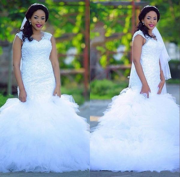 2017 vintage appliques mermaid wedding dresses long tulle cap sleeves beads v neck puffy wedding gowns formal dress, White
2017 vintage appliques mermaid wedding dresses long tulle cap sleeves beads v neck puffy wedding gowns formal dress, White
