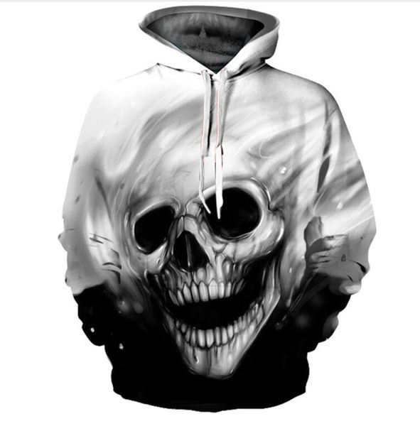 2017 autumn winter men women new fashion 3d hoodies skull printing casual hoody funny sweatshirt xk117, Black