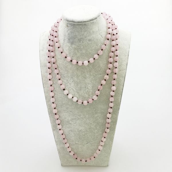 st0338 designer women necklace 60 inches long knotted rose quartz necklace boho style necklace, Silver
st0338 designer women necklace 60 inches long knotted rose quartz necklace boho style necklace, Silver
