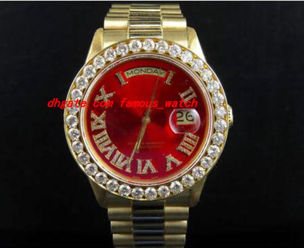 luxury wristwatch 18k mens yellow gold 36mm automatic mechanical movement red dial bigger diamond watch 6.0 ct men watches new, Slivery;brown
luxury wristwatch 18k mens yellow gold 36mm automatic mechanical movement red dial bigger diamond watch 6.0 ct men watches new, Slivery;brown