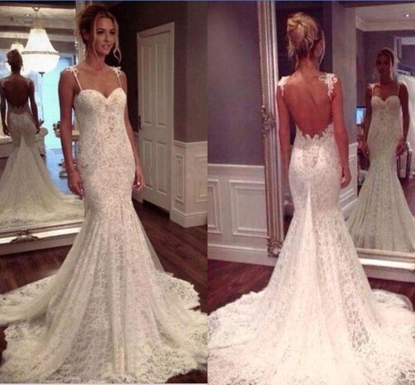 2018 new fashion lace mermaid wedding dresses spaghetti straps full lace backless court train wedding bridal gowns custom made, White
2018 new fashion lace mermaid wedding dresses spaghetti straps full lace backless court train wedding bridal gowns custom made, White
