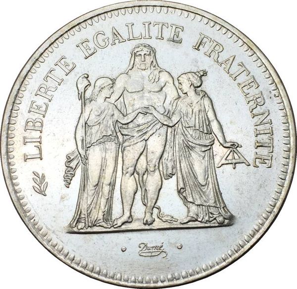 1978 France 50 French francs Hercule de Dupre Brass Plated Silver Copy Coin 
1978 France 50 French francs Hercule de Dupre Brass Plated Silver Copy Coin