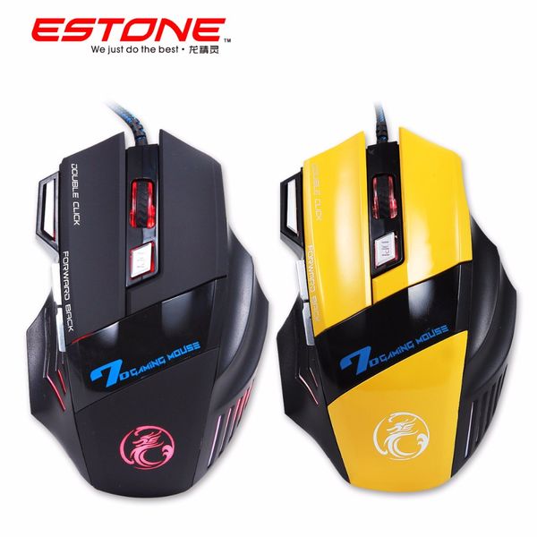 

dhl ship estone x7 gaming mouse optical usb wired computer mice mause 7 button 3200dpi breathing led light for pc lapdeskgamer