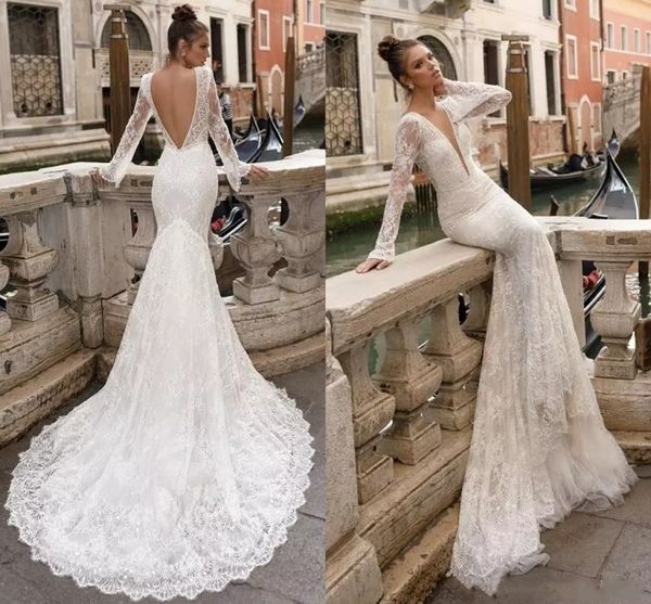 berta full lace wedding dresses sheer long sleeves plunging v neck backless mermaid bridal gowns vintage wedding wear, White
berta full lace wedding dresses sheer long sleeves plunging v neck backless mermaid bridal gowns vintage wedding wear, White