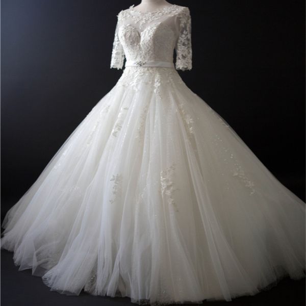 half sleeves lace tulle a line wedding dress with appliques 2018 backless bridal gowns quality vestidos de noiva, White
half sleeves lace tulle a line wedding dress with appliques 2018 backless bridal gowns quality vestidos de noiva, White