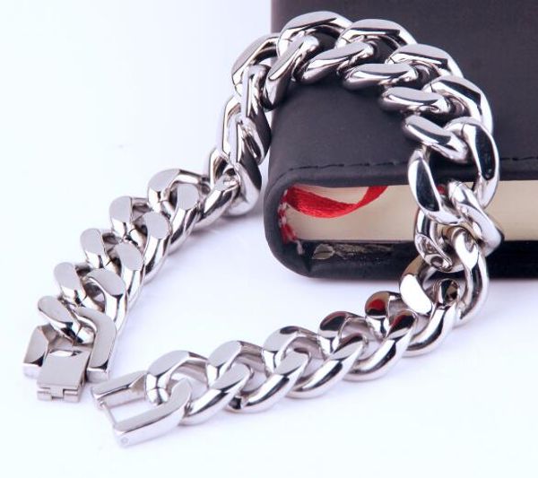 nice price gifts for mens boys jewelry selling polished silver tone stainless steel heavy huge curb link chain bracelet bangle 15mm 8.6", Black
nice price gifts for mens boys jewelry selling polished silver tone stainless steel heavy huge curb link chain bracelet bangle 15mm 8.6", Black