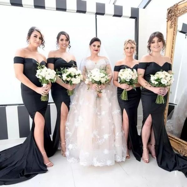 2018 new elegant black long bridesmaid dresses off the shoulder mermaid side split maid of honor gowns vintage beach wedding guest dresses, White;pink
2018 new elegant black long bridesmaid dresses off the shoulder mermaid side split maid of honor gowns vintage beach wedding guest dresses, White;pink