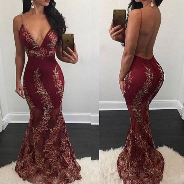 burgundy spaghetti prom dresses 2017 south african women appliques see through evening gowns backless mermaid formal party dress, Black
burgundy spaghetti prom dresses 2017 south african women appliques see through evening gowns backless mermaid formal party dress, Black