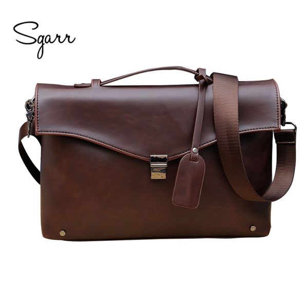 

wholesale- sgarr men's crazy horse pu leather mens briefcase fashion business handbags messenger bag large capacity office bag travel b