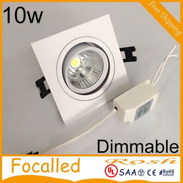 square dimmable led downlights cob recessed lights lamp 10w 900lm ac90-260v warm/cool white + drivers cri 85
