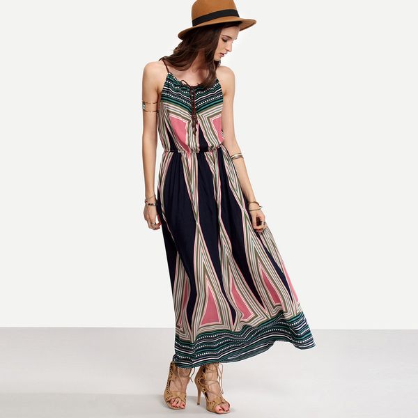 sleeveless print long dress women's summer boho dress beach dresses sundress spaghetti strap vintage dresses saias, Black;gray
sleeveless print long dress women's summer boho dress beach dresses sundress spaghetti strap vintage dresses saias, Black;gray