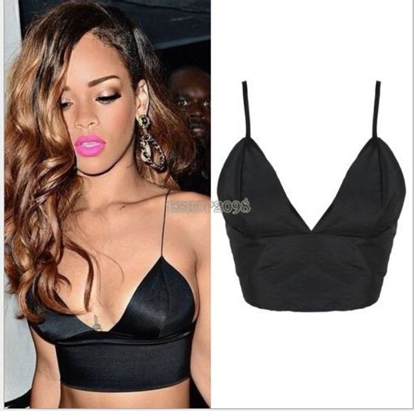 

wholesale- bustier crop white tank strappy bra women bralet black camisole deep v low cut spaghetti strap women's vest