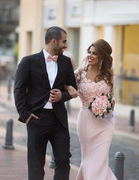 pink lace dress long dresses evening 2021 arabic evening gowns dresses long sleeve prom dresses, Black;red