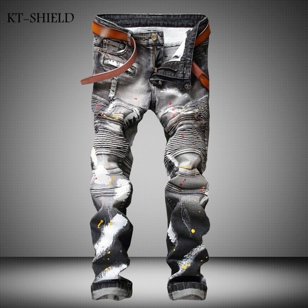 wholesale- denim pants streetwear men jeans straight vintage broken hole patch paint biker jeans long trousers, Blue
wholesale- denim pants streetwear men jeans straight vintage broken hole patch paint biker jeans long trousers, Blue