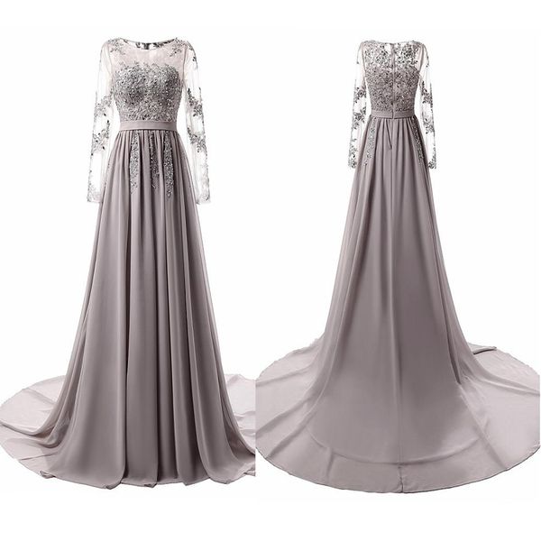 stunning chiffon jewel neckline a-line evening dresses with lace appliques grey crystals long sleeves prom dress vestidos de fiesta largos, Black
stunning chiffon jewel neckline a-line evening dresses with lace appliques grey crystals long sleeves prom dress vestidos de fiesta largos, Black