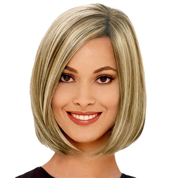 short bob wig straight synthetic hair wigs medium side bang wig for women ombre blonde brown with hair net, Black
short bob wig straight synthetic hair wigs medium side bang wig for women ombre blonde brown with hair net, Black