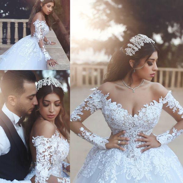 gorgeous off shoulder white wedding dresses with lace appliques long sleeves tulle a line bridal gowns hot
gorgeous off shoulder white wedding dresses with lace appliques long sleeves tulle a line bridal gowns hot