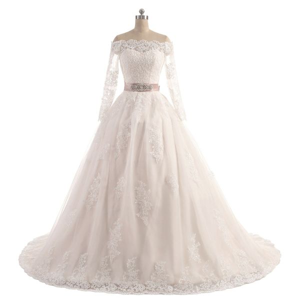 new vestido de casamento elegante do lace 2019 boat neck mangas compridas trem da capela a linha de apliques de sashes, White
new vestido de casamento elegante do lace 2019 boat neck mangas compridas trem da capela a linha de apliques de sashes, White