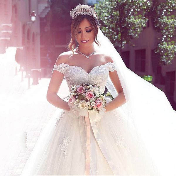 glamorous tulle off-the-shoulder neckline ball gown wedding dress elegant sweetheart lace appliques bridal wedding dresses wedding gowns, White
glamorous tulle off-the-shoulder neckline ball gown wedding dress elegant sweetheart lace appliques bridal wedding dresses wedding gowns, White