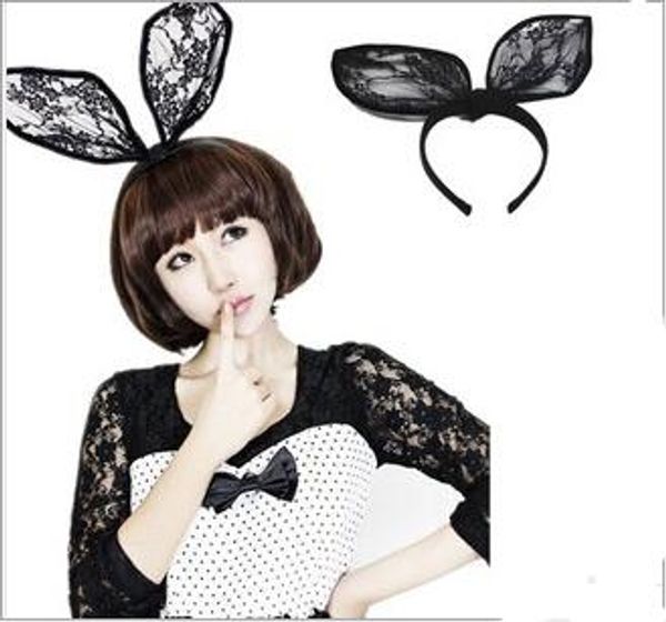 

floral mesh bunny ear headband party black rabbit lace floral alice band hair accessories, Black;brown